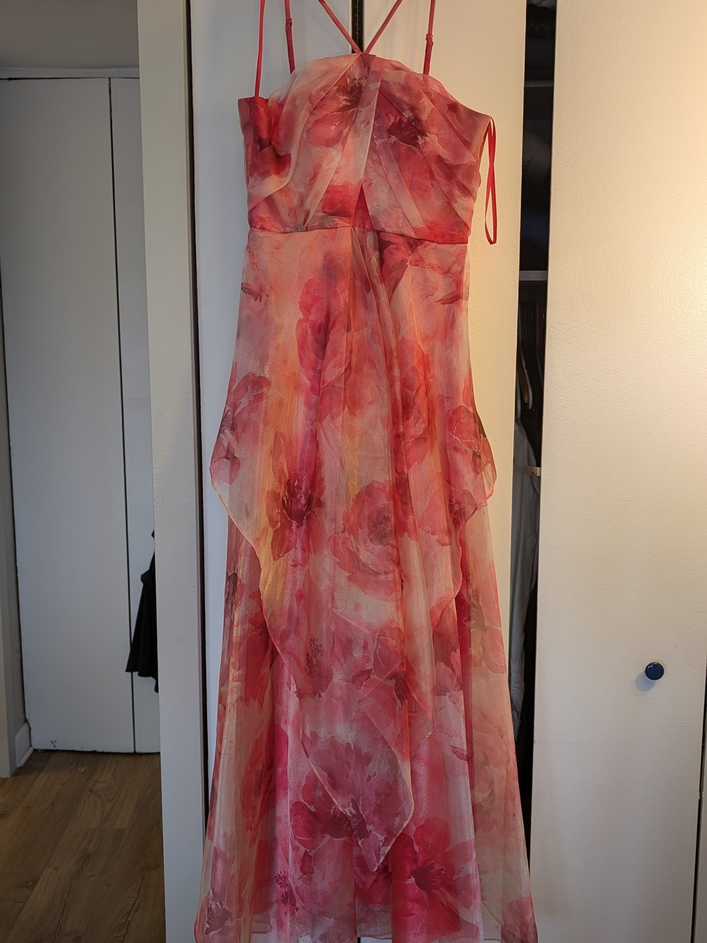 Eliza J Floral A-Line Chiffon Gown In Poppy